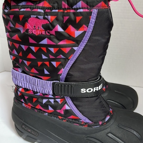 Sorel Youth‎ Flurry Print Winter Purple Pink Rubber Snow Boots Size 5 - Picture 4 of 11